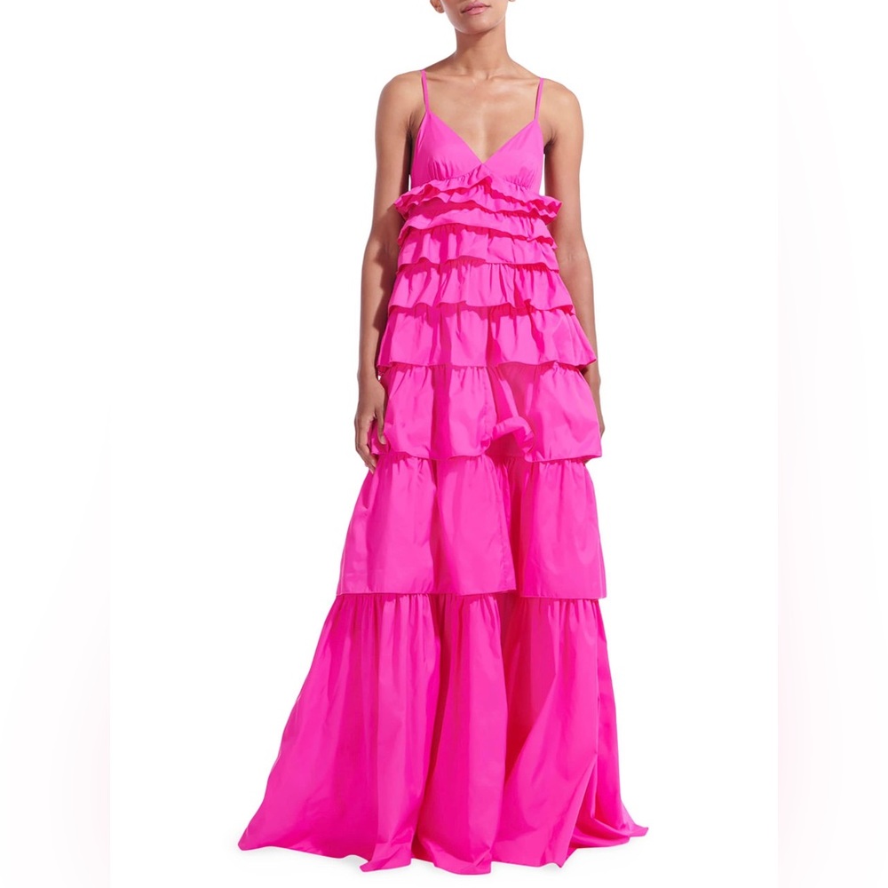 STAUD Rylie Ruffle Tiered Maxi Dress Pink